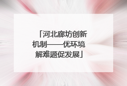 河北廊坊创新机制——优环境解难题促发展